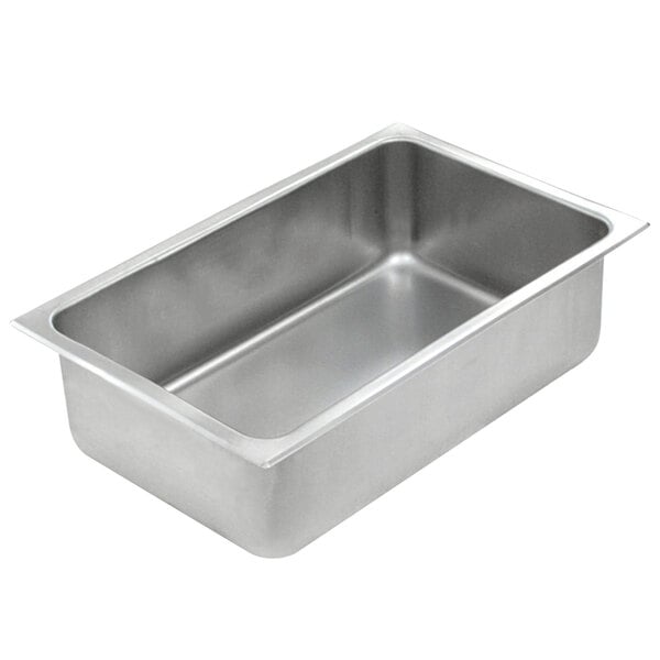 A silver stainless steel rectangular spillage pan.