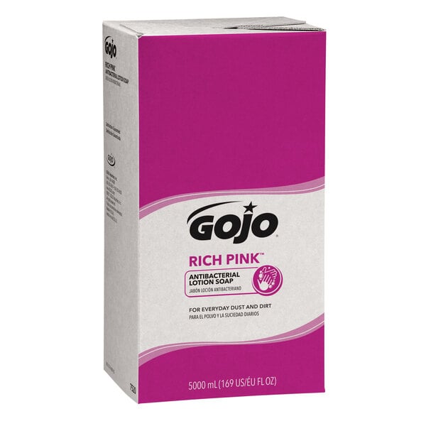A white and pink box of 2 GOJO Rich Pink Antibacterial Lotion Soap.
