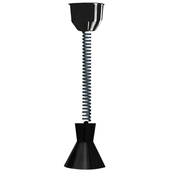 A black metal ceiling mount with a retractable cord and a spiral.
