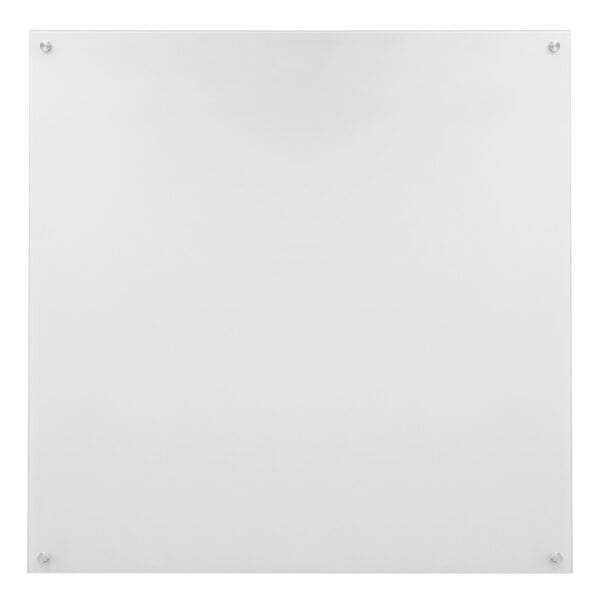 A white square glass board with metal screws.