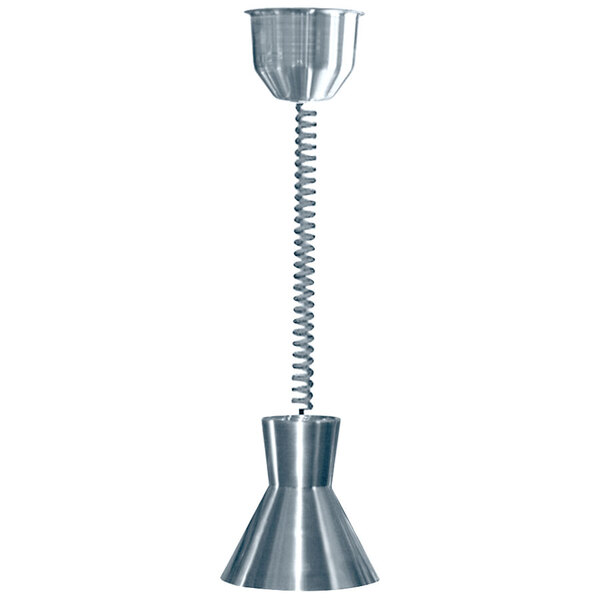 A Hanson Heat Lamps chrome cone with a metal spring inside.