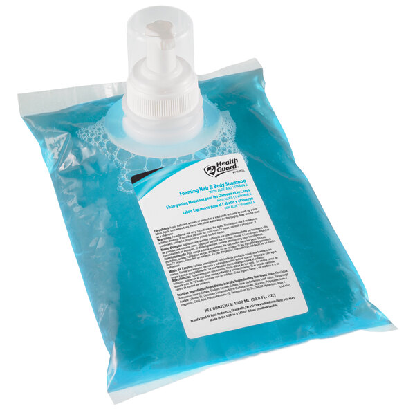 A blue liquid soap in a Kutol plastic bag.