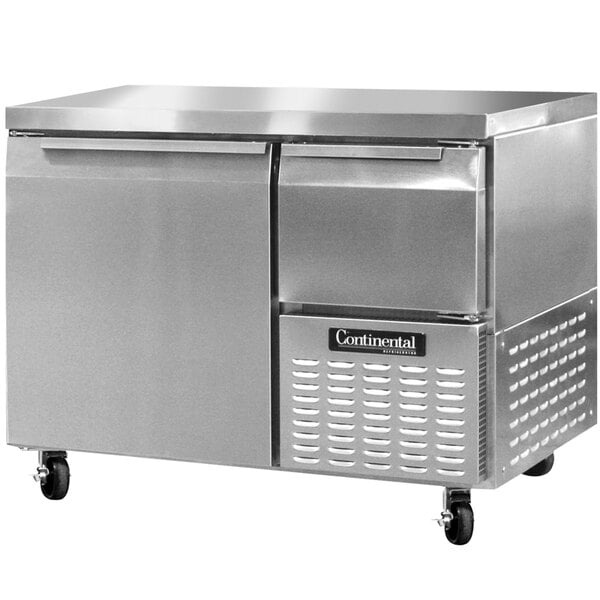 A stainless steel Continental undercounter freezer with two drawers.