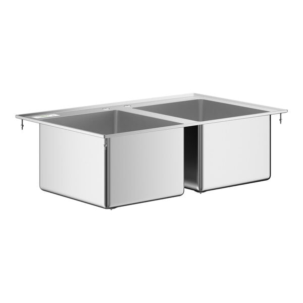 A Regency stainless steel double bowl sink with two compartments.