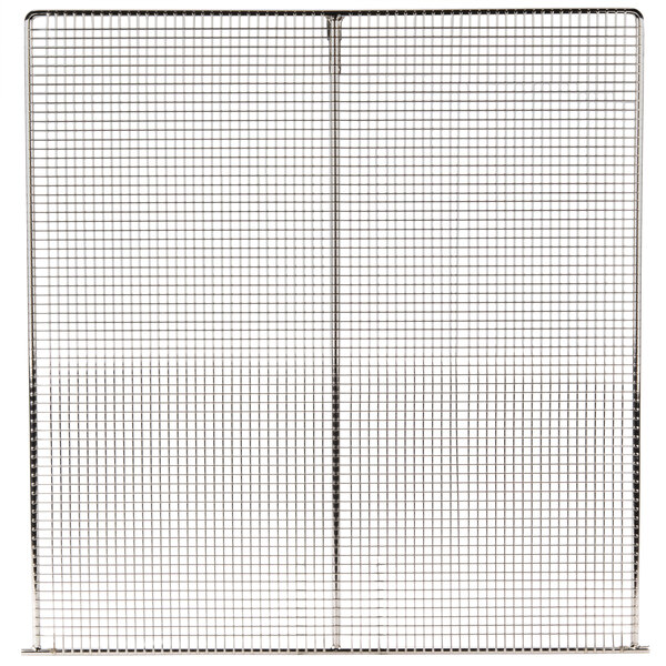 A wire mesh grid with a black handle.