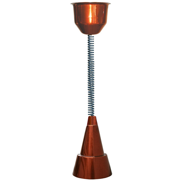 A copper cone with a spiral inside.