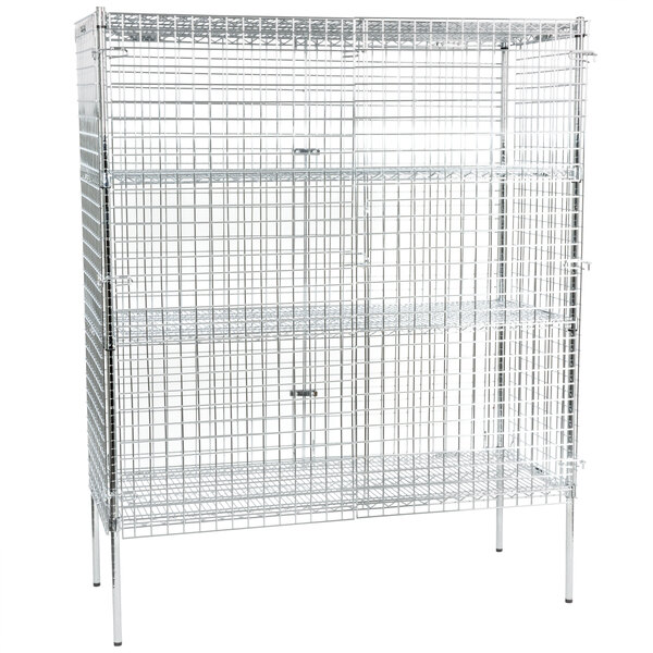 A Regency metal wire security cage with shelves.