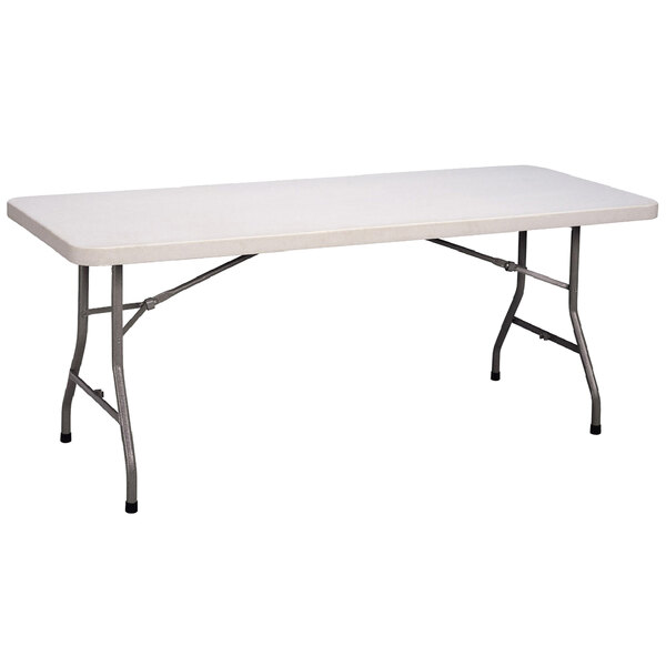 A granite gray Correll rectangular folding table with metal legs.