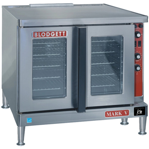 A large commercial Blodgett electric convection oven with glass doors.
