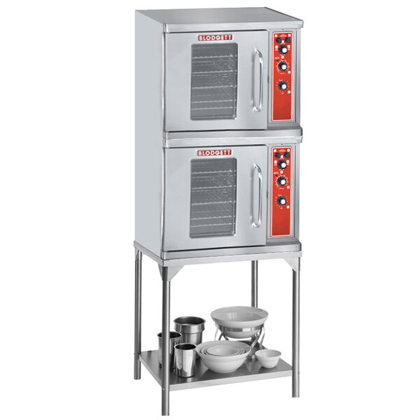 A Blodgett double deck commercial convection oven with left-hinged doors.