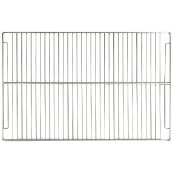 A metal shelf with a grid on it.