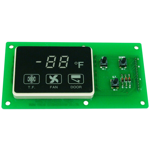 A green Turbo Air circuit board with a built-in black and white display.