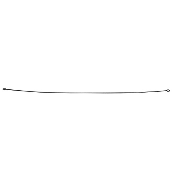 A long metal rod with a hook on the end and a black wire with a hole in the end.