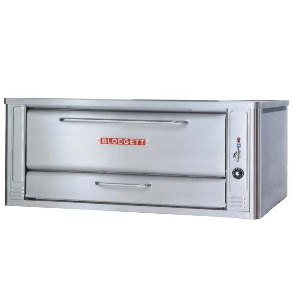 A stainless steel Blodgett pizza deck oven with two doors.