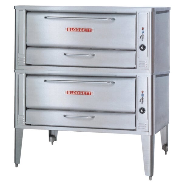 A large stainless steel Blodgett pizza deck oven with two drawers on top.