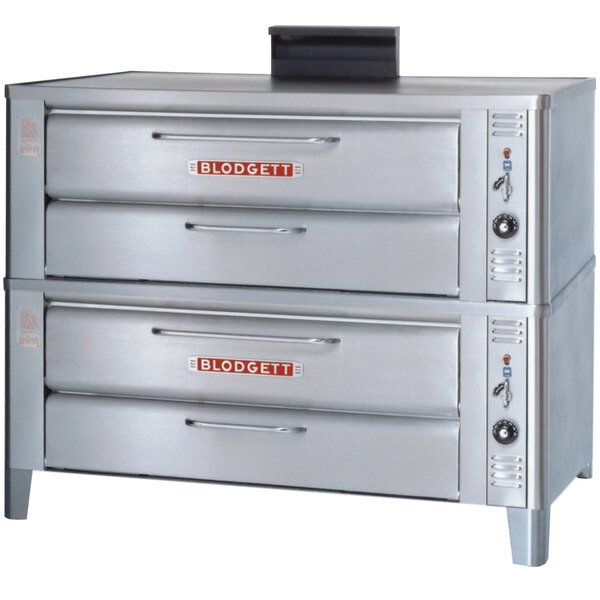 A Blodgett liquid propane double deck oven with draft diverter and drawers on top.
