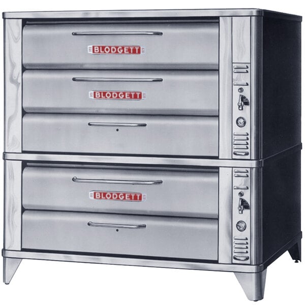 A large Blodgett natural gas double deck oven on a counter.