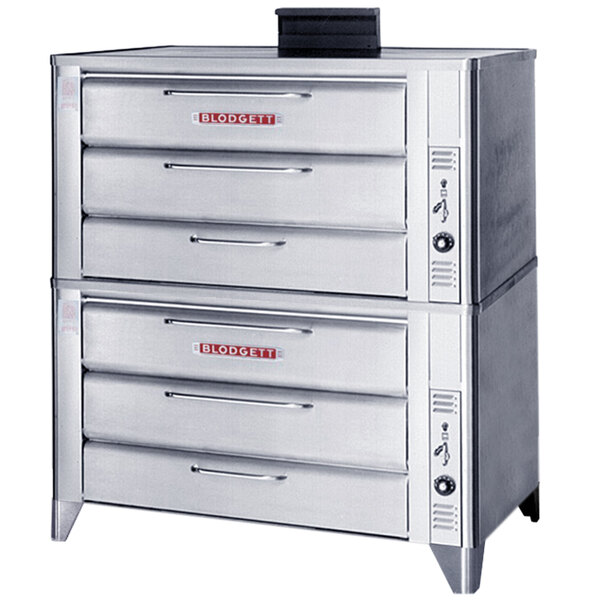 A Blodgett double deck oven with open drawers.