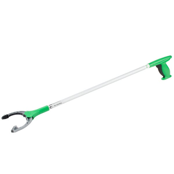 A green and white Unger NiftyNabber reaching tool with a trigger grip.