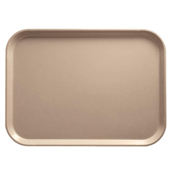 A rectangular beige Cambro serving tray with a white background.