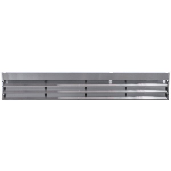 A stainless steel Avantco grille with three bars.