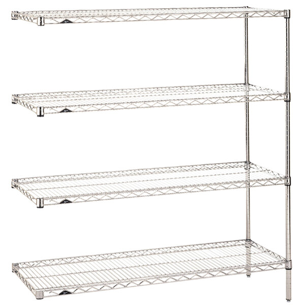 A chrome Metro Super Erecta wire shelving add-on unit with four shelves.