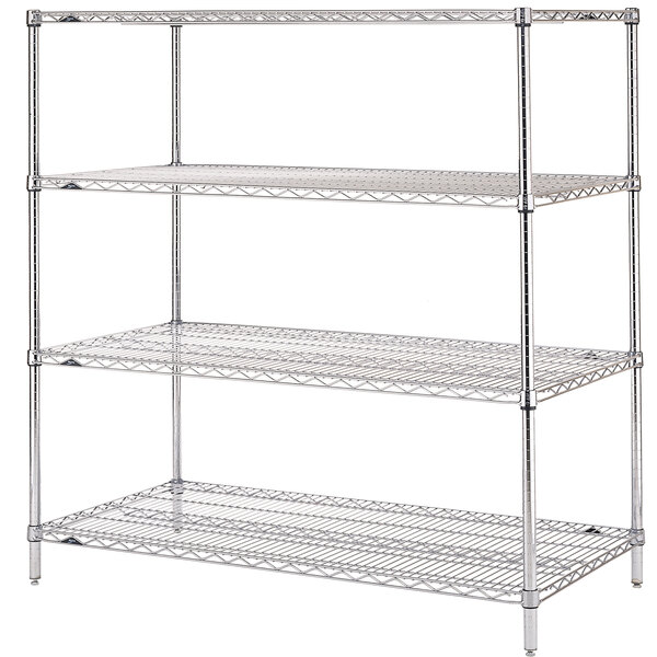 A chrome Metro wire shelving unit with three shelves.