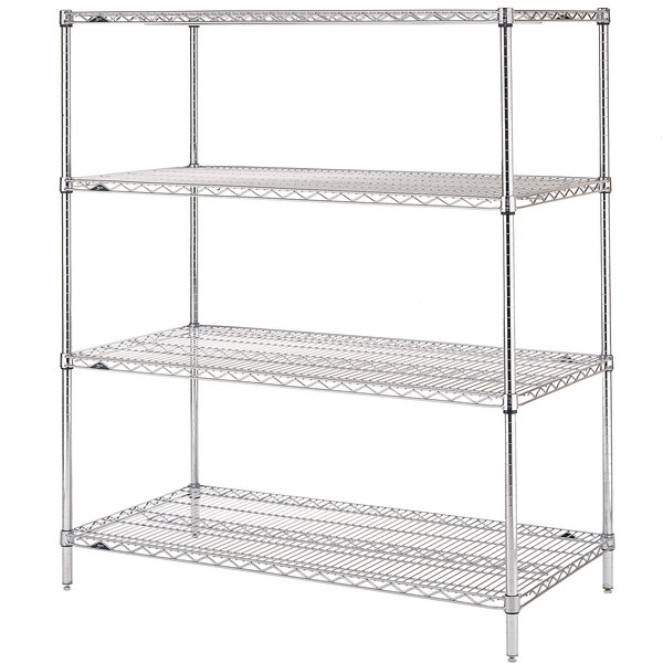 A Metro chrome wire shelving unit with three shelves.