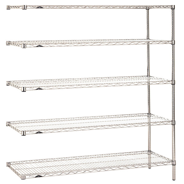 A Metro chrome wire shelving add-on unit with four shelves.