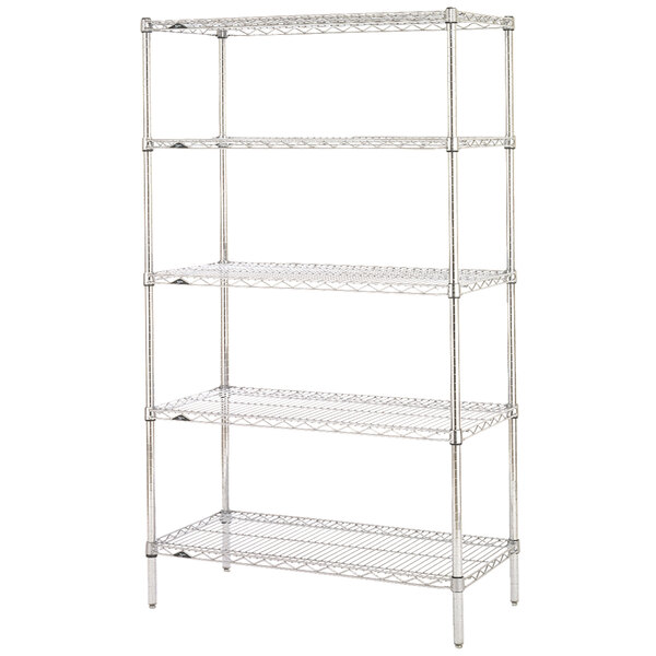 A Metro chrome wire shelving unit with shelves.