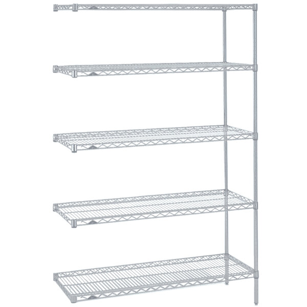 A Metro Super Erecta Brite wire shelving add-on unit with four shelves.