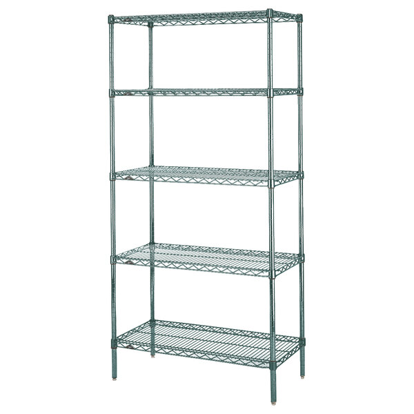 A Metroseal 3 wire shelving unit with four shelves.