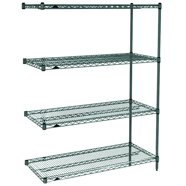 A Metro Super Erecta Metroseal 3 stationary add-on shelving unit with three shelves.