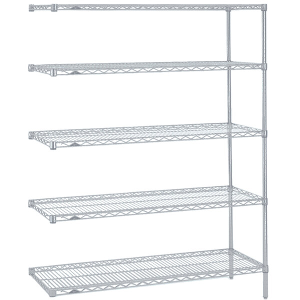 A Metro Super Erecta Brite wire shelving add-on unit with four shelves.