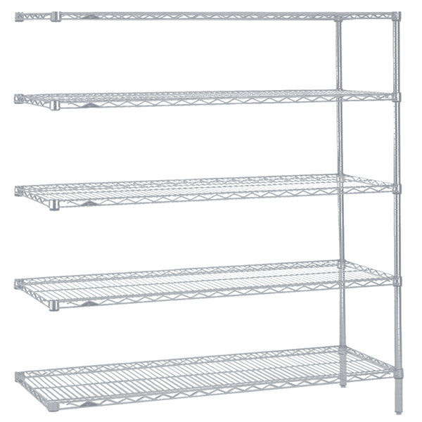 A white Metro Super Erecta wire shelving add-on unit with four shelves.