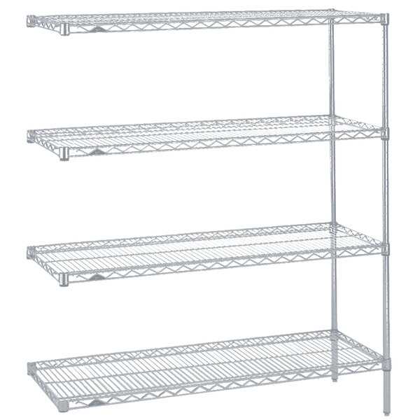 A white Metro Super Erecta wire add-on shelf with three shelves.