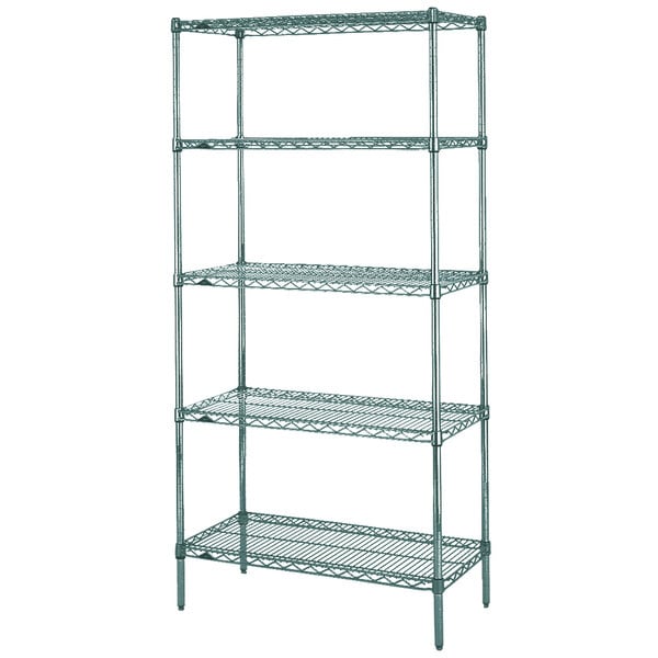 A Metro Metroseal 3 wire shelving unit with four shelves.