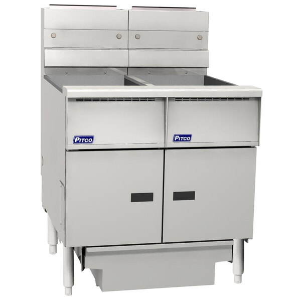 A Pitco Solstice natural gas floor fryer system with two drawers.