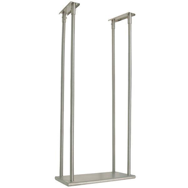 A stainless steel metal pole with a rectangular metal frame on top.
