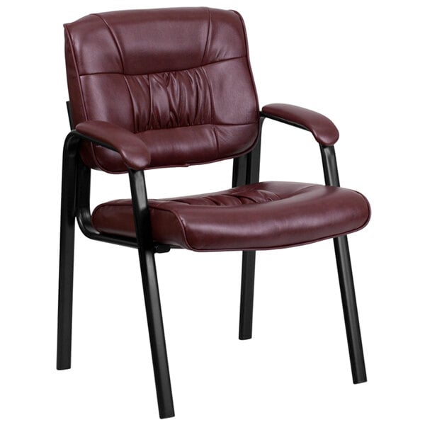 A burgundy leather Flash Furniture executive side chair with black legs.