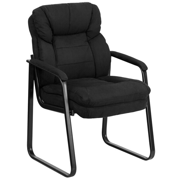 A black Flash Furniture executive side chair with metal legs and arms.
