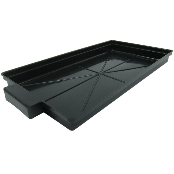A black plastic Turbo Air condensate drain pan with a handle and a cross pattern.