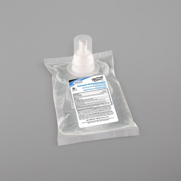 A clear plastic bag with a white label containing Kutol Health Guard hand sanitizer.
