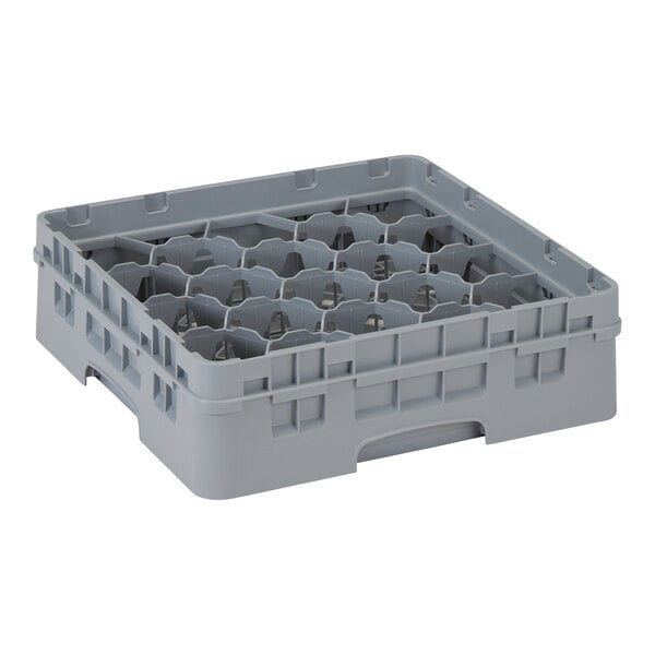 A soft gray plastic Cambro glass rack with an extender.