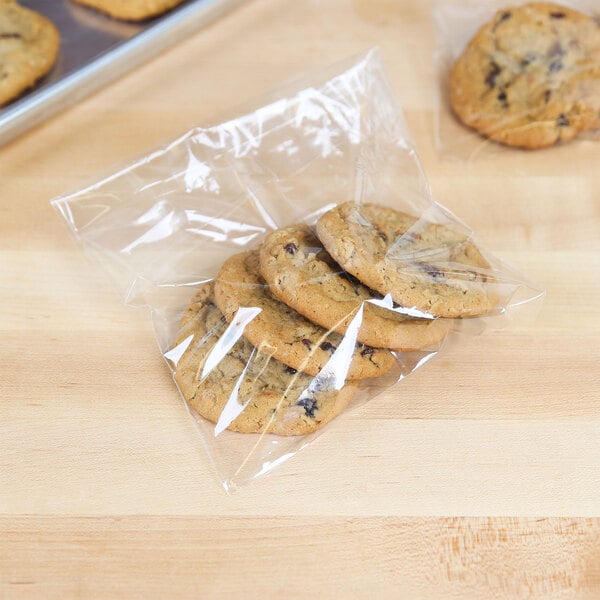 A stack of cookies in a LK Packaging plastic bag.