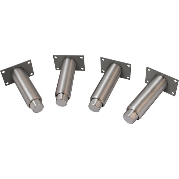 A set of four Hatco stainless steel adjustable legs with holes in the brackets.