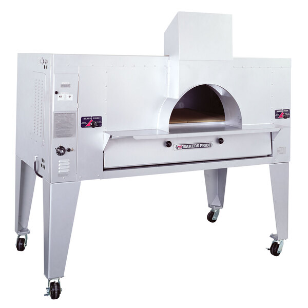 A large Bakers Pride pizza oven with wheels.
