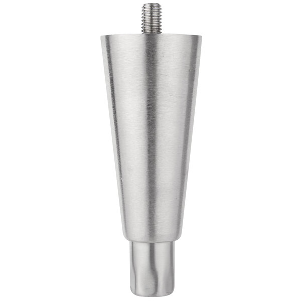 A metal equipment leg with a screw on the end.