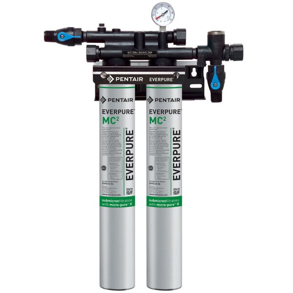 The Everpure QC71 Twin MC2 Filtration System with water filters and gauges.