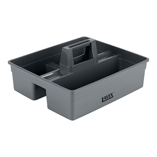 Lavex 15 1/4" x 13 1/4" Gray Plastic 3-Compartment Cleaning Caddy